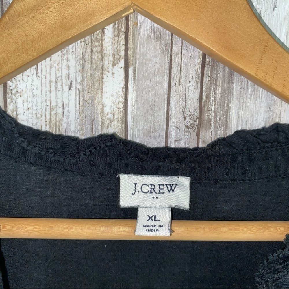 J.Crew Black Textured Swiss Dot Blouse Long Sleeve XL Cotton Top - Picture 5 of 5